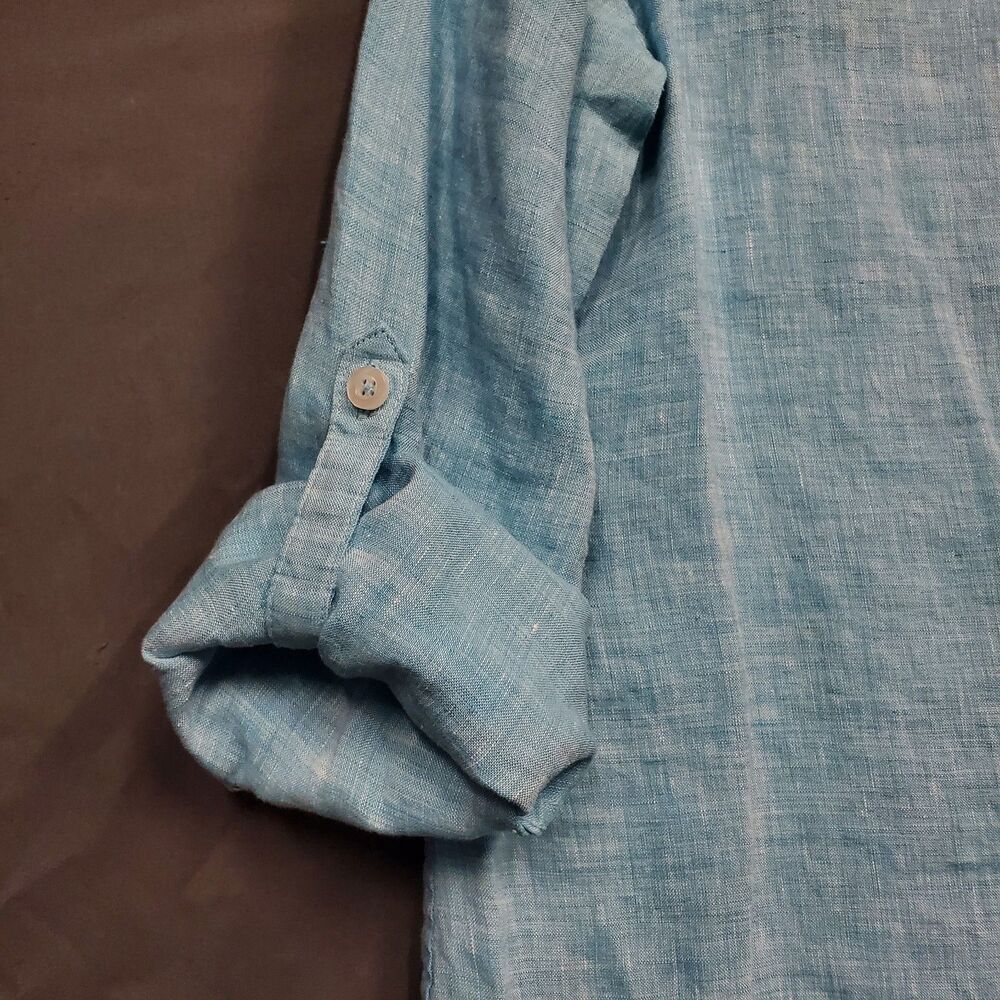 Chicos 100% LINEN Blue Blouse Shirt Top Size 2 (US 12-14) - Picture 3 of 7